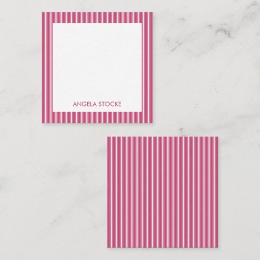 Personalized Pink White Stripe Notitiekaartje (Voorkant / Achterkant)