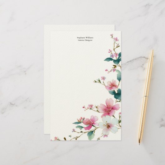 Personalized  Pink White Wildflowers Florals  Briefpapier (Voorkant / Achterkant in situ)