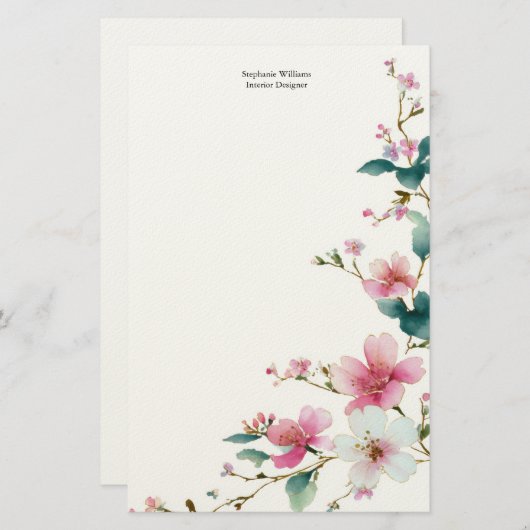 Personalized  Pink White Wildflowers Florals  Briefpapier (Voorkant / Achterkant)
