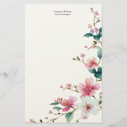 Personalized  Pink White Wildflowers Florals  Briefpapier (Voorkant)