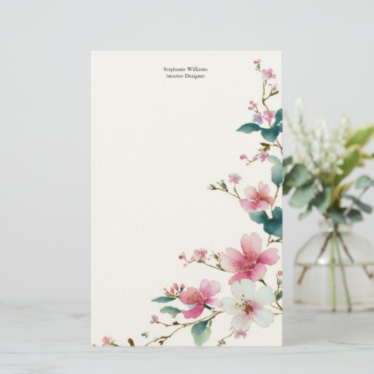 Personalized  Pink White Wildflowers Florals  Briefpapier (Staand voorkant)