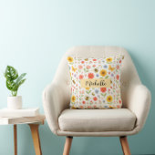 Personalized Pink Yellow Floral Bee Throw Pillow Kussen (Stoel)