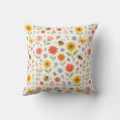 Personalized Pink Yellow Floral Bee Throw Pillow Kussen (Achterkant)