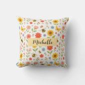Personalized Pink Yellow Floral Bee Throw Pillow Kussen (Voorkant)