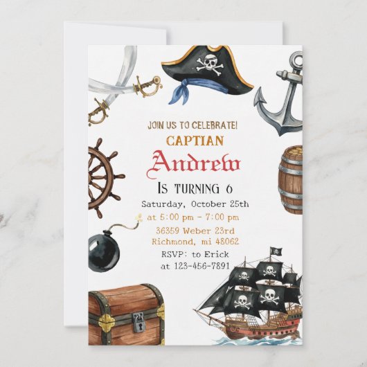 Personalized Pirate Birthday for Kids Invitation  Kaart (Voorkant)