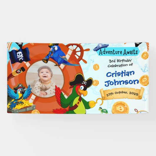 Personalized Pirate Birthday Party Banner  Photo (Horizontaal)