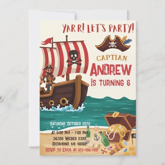 Personalized Pirate Birthday Party Invitation Card Kaart (Voorkant)