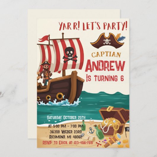 Personalized Pirate Birthday Party Invitation Card Kaart (Voorkant / Achterkant)