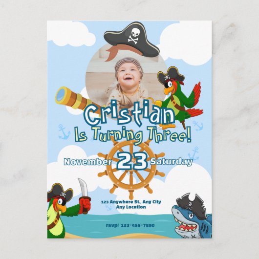Personalized Pirate Birthday Party Invitation Uitnodiging Briefkaart (Voorkant)