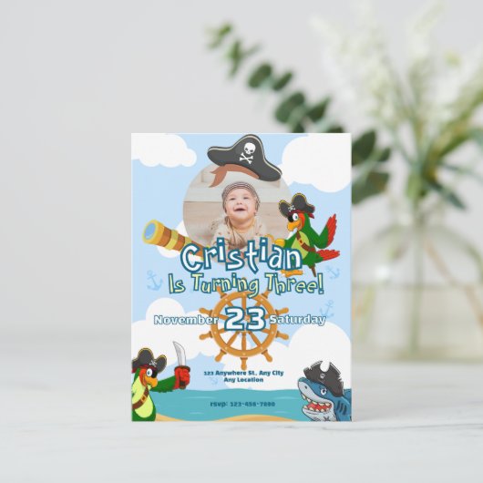 Personalized Pirate Birthday Party Invitation Uitnodiging Briefkaart (Staand voorkant)