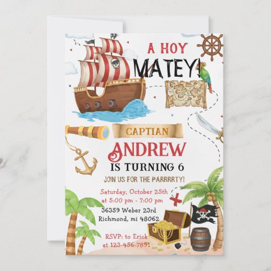 Personalized pirate child's birthday kaart (Voorkant)