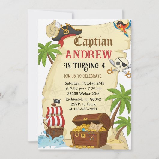 Personalized pirate theme child's birthday kaart (Voorkant)
