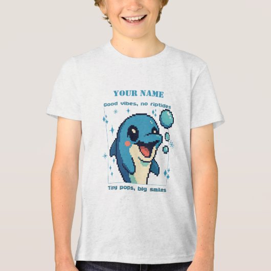 Personalized Pixel Dolphin T-Shirt — Custom Name 8 (Voorkant)