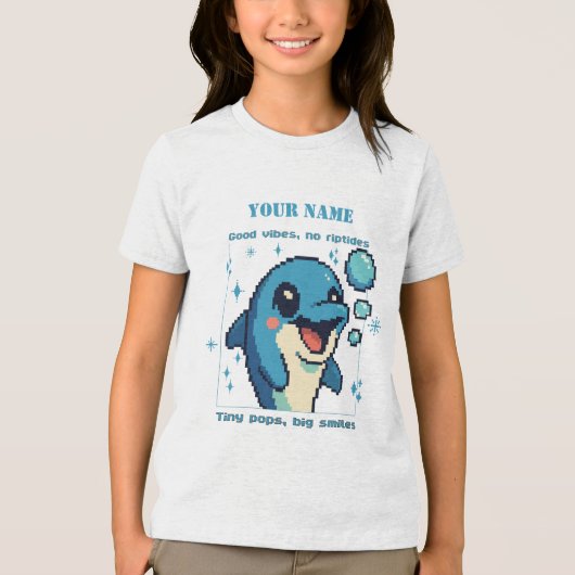 Personalized Pixel Dolphin T-Shirt — Custom Name 8 (Voorkant)