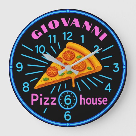 Personalized pizzeria neon custom pizza house grote klok (Voorkant)