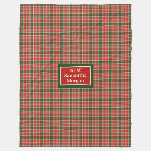 Personalized Plaid Blanket Chic Red Green Xmas Fleece Deken (Voorkant)