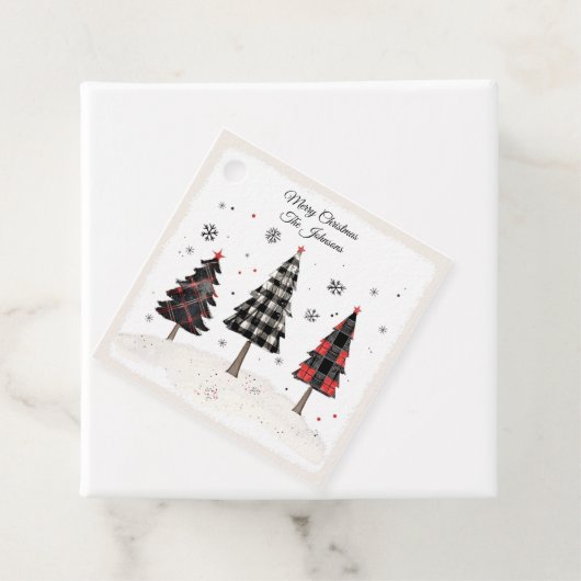 Personalized Plaid Christmas Tree Family Name  Bedankjes Labels (In situ)