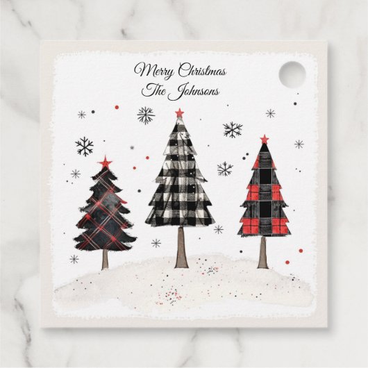 Personalized Plaid Christmas Tree Family Name Bedankjes Labels (Achterkant)