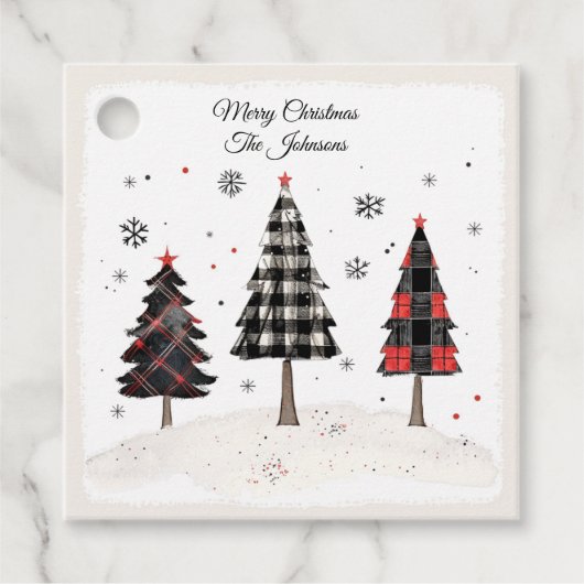 Personalized Plaid Christmas Tree Family Name  Bedankjes Labels (Voorkant)
