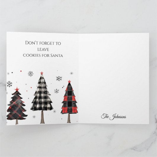 Personalized Plaid Christmas Tree Family Name  Kaart (Binnen)