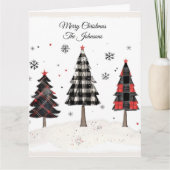 Personalized Plaid Christmas Tree Family Name  Kaart (Voorkant)