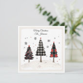 Personalized Plaid Christmas Tree Family Name  Kaart (Staand voorkant)