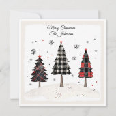 Personalized Plaid Christmas Tree Family Name  Kaart (Voorkant)