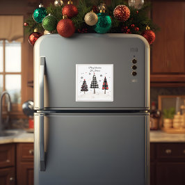 Personalized Plaid Christmas Tree Family Name  Magneet