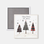 Personalized Plaid Christmas Tree Family Name Magneet (Voorkant / Achterkant)