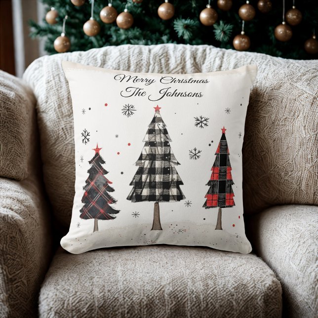 Personalized Plaid Christmas Tree Family Pillow Kussen (Creator heeft geüpload)