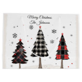 Personalized Plaid Christmas Trees Family Name Groot Cadeauzakje (Achterkant)