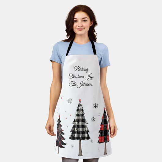 Personalized Plaid Christmas Trees Family Name Schort (Gedragen)