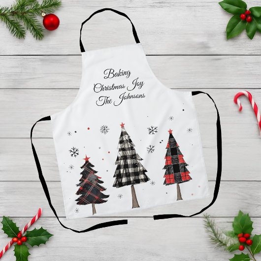 Personalized Plaid Christmas Trees Family Name Schort
