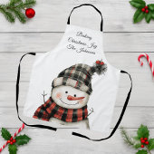 Personalized Plaid Snowman Christmas Family Name Schort