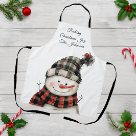 Personalized Plaid Snowman Christmas Family Name Schort