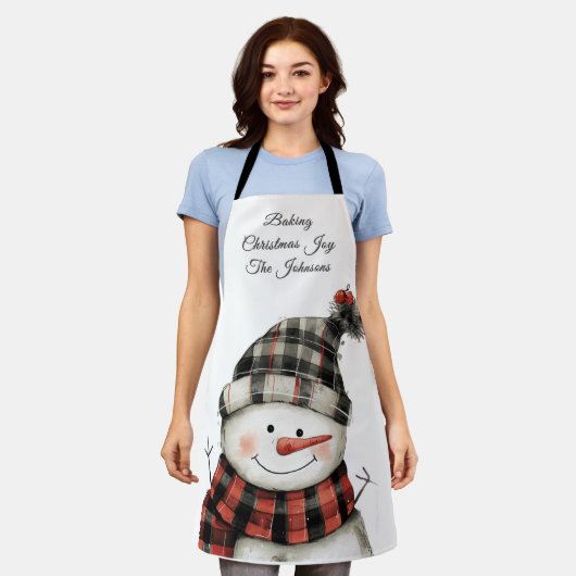 Personalized Plaid Snowman Christmas Family Name Schort (Gedragen)