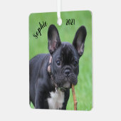 Personalized Playful French Bulldog Puppy Metalen Ornament (Voorkant links)