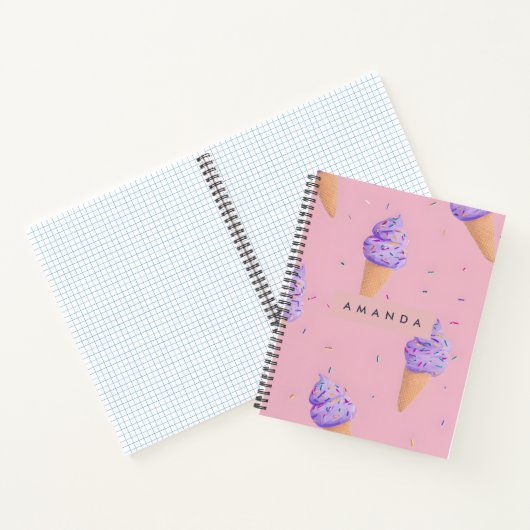 Personalized Playful Pastel Ice Cream Cone Style Notitieboek (Binnen)