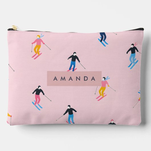 Personalized Playful Pastel Skiers Retro Etui (Voorkant)