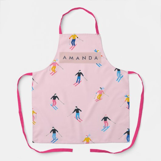 Personalized Playful Pastel Skiers Retro Schort (Voorkant)