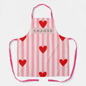Personalized Playful Red Heart & Pink Stripe  Schort (Voorkant)