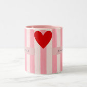 Personalized Playful Red Heart & Pink Stripe  Tweekleurige Koffiemok (Center)