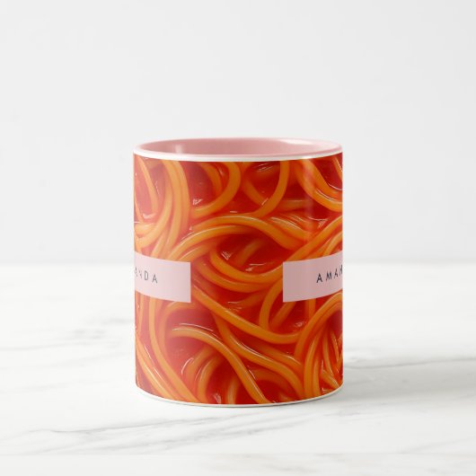 Personalized Playful Spaghetti in Tomato Sauce Tweekleurige Koffiemok (Center)
