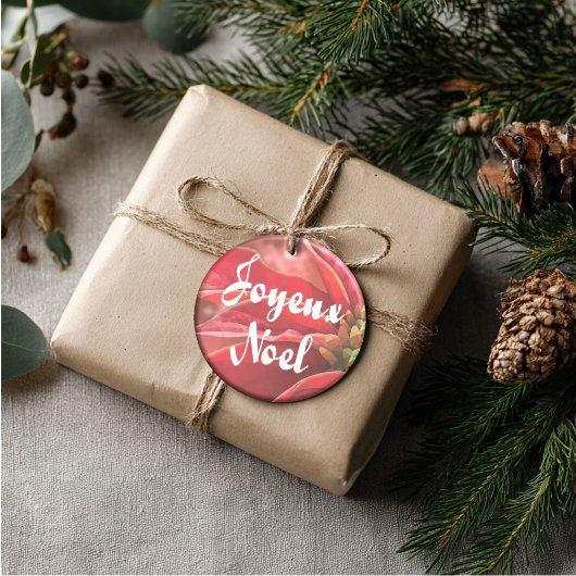 Personalized Poinsettia Joyeux Noel Keramisch Ornament
