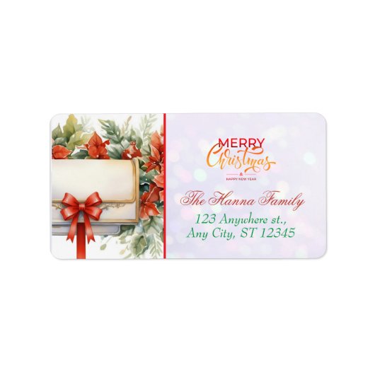 Personalized Poinsettia Mailbox "Merry Christmas" Etiket (Voorkant)