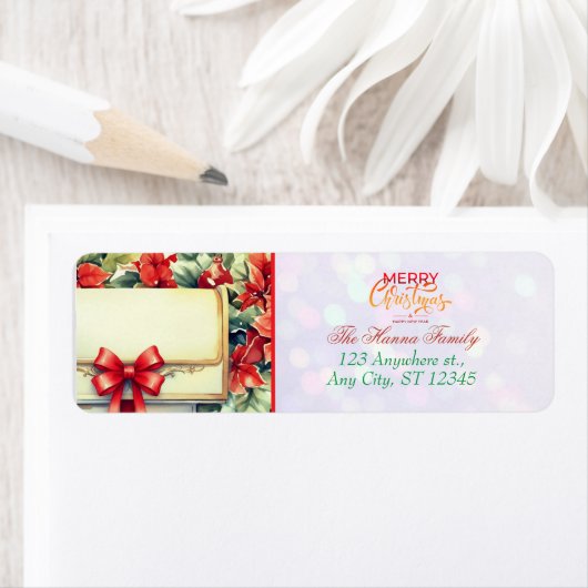 Personalized Poinsettia Mailbox "Merry Christmas" Etiket (Insitu)