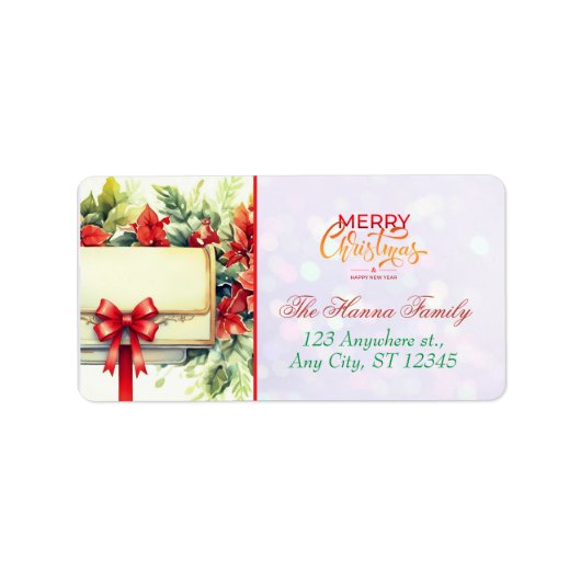 Personalized Poinsettia Mailbox "Merry Christmas" Etiket (Voorkant)