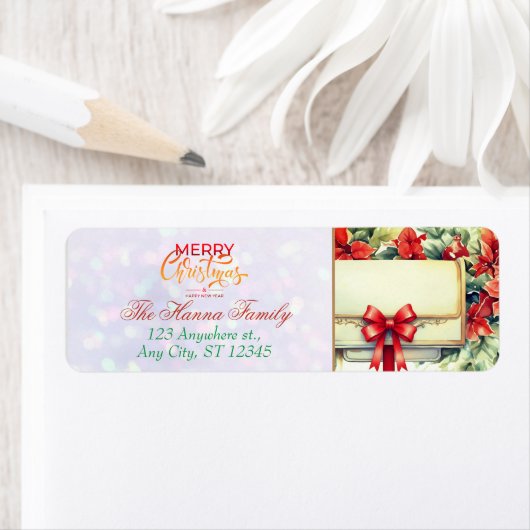Personalized Poinsettia Mailbox "Merry Christmas" Etiket (Insitu)