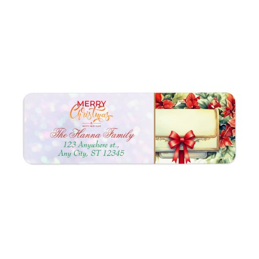 Personalized Poinsettia Mailbox "Merry Christmas" Etiket (Voorkant)