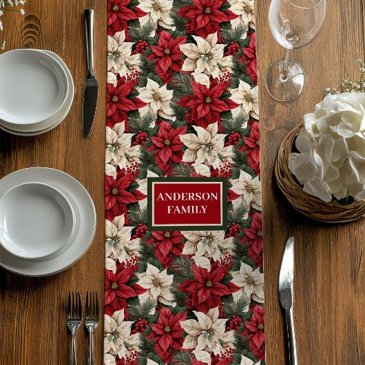 Personalized Poinsettia Runner Chic Holiday Table Medium Tafelloper